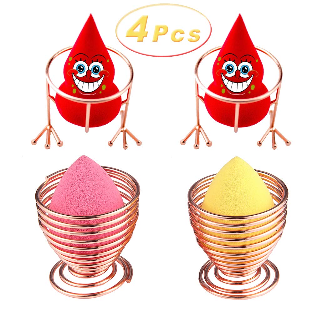 4Pcs Rose Gold Spring and Cute Chicken Feet Makeup Blender Beauty Sponge Holder, Cosmetic Sponge Drying Stand Storage Egg Powder Puff Display Stand