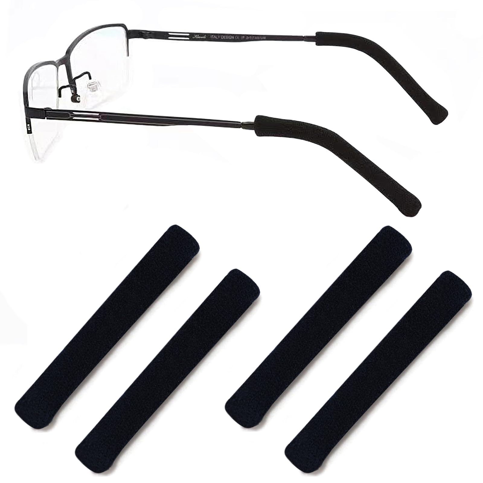 2 Pairs of Glasses Ear Cushion Pads Non-Slip Glasses Ear Hooks Glasses Strap for Reading Glasses, Universal Ear Hook Glasses Holder Non-Slip Glasses Temple for Sunglasses, Knitted, black, 55-90mm
