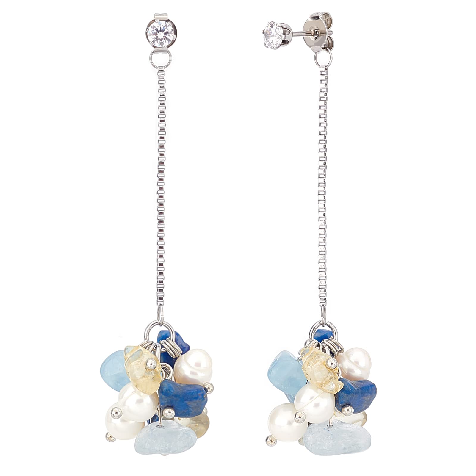 UNICRAFTALE about 1 pair Citrine & Aquamarine Dangle Stud Earrings Dangle Earrings Grade A Pearl Beads and Cubic Zirconia Dangle Earring 0.7mm Pin Earring with Cardboard Jewelry Boxes 66mm