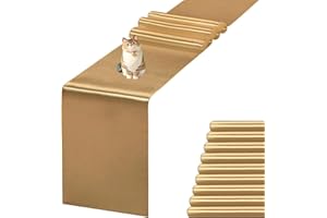 JEVIX 10 Pack Satin Table Runner 12 X 108 Inch Silk Table Runner for Party,Wedding, Birthday, Banquets,Decoration(Old Gold)