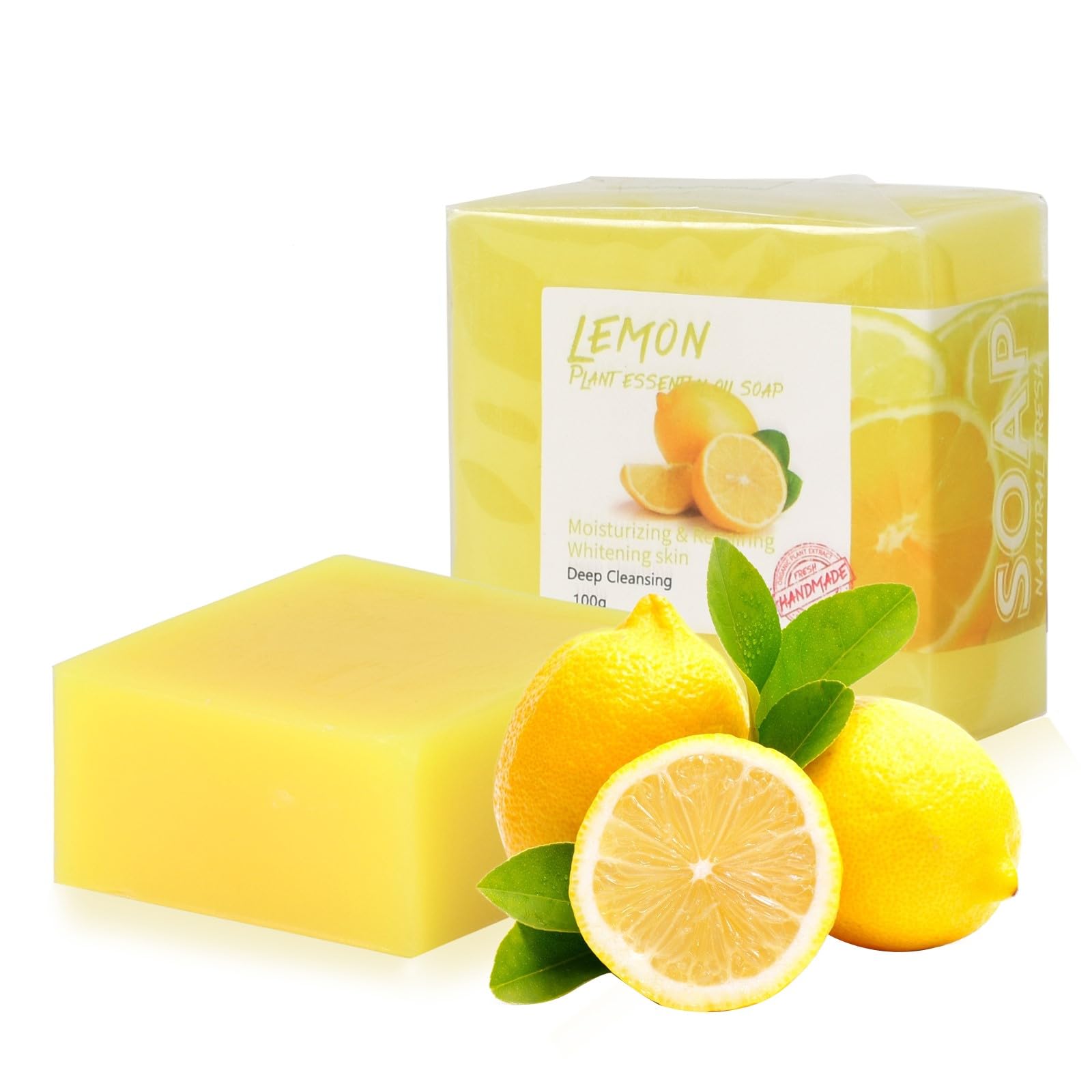 2 PCS Lemon Soap Bar, Natural Handmade, Organic Soap Bar 100g, Solid Soaps for Skin Hair Body Face Cleansing Bath Shower Wash