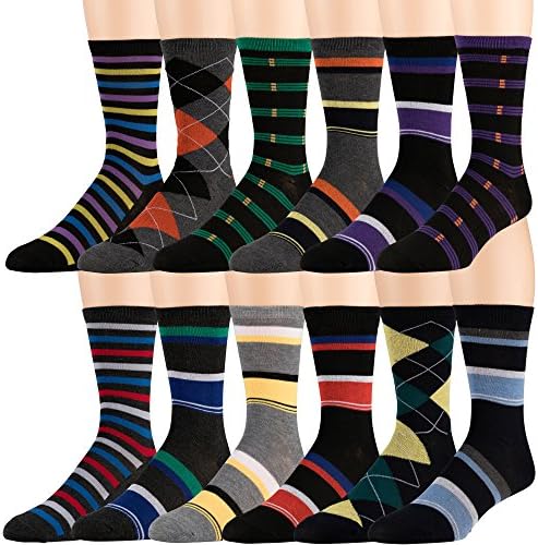 Men's Pattern Dress Funky Fun Colorful Socks 12 Assorted Patterns Size 6-12 (MB 2)