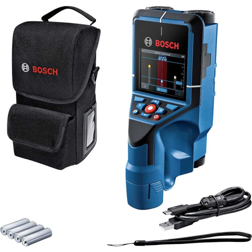 Bosch Professional Wallscanner D-tect 200 C (Ortung von (nicht-) spannungsführenden Leitungen, Metall, Kunststoffrohren, Holzteilen und Hohlräumen, USB-C-Kabel, 4 AA-Batterien, Tasche)