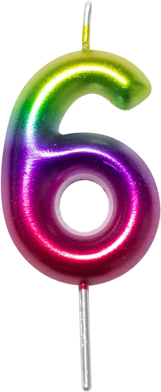 Candles & Holders - DERVENTA Birthday Candles Numbers Multicolored 2.36 inch Party Cake Topper 1 Piece (Number 6 Multi-Colored)