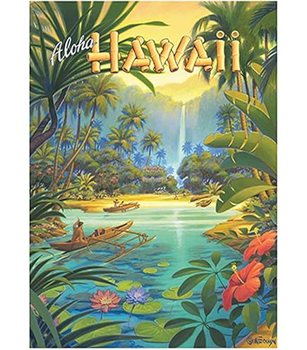 HAWAII ヴィンテージポスター Amazon.com: Aloha Waikiki - Surfing - Diamond Head - Oahu