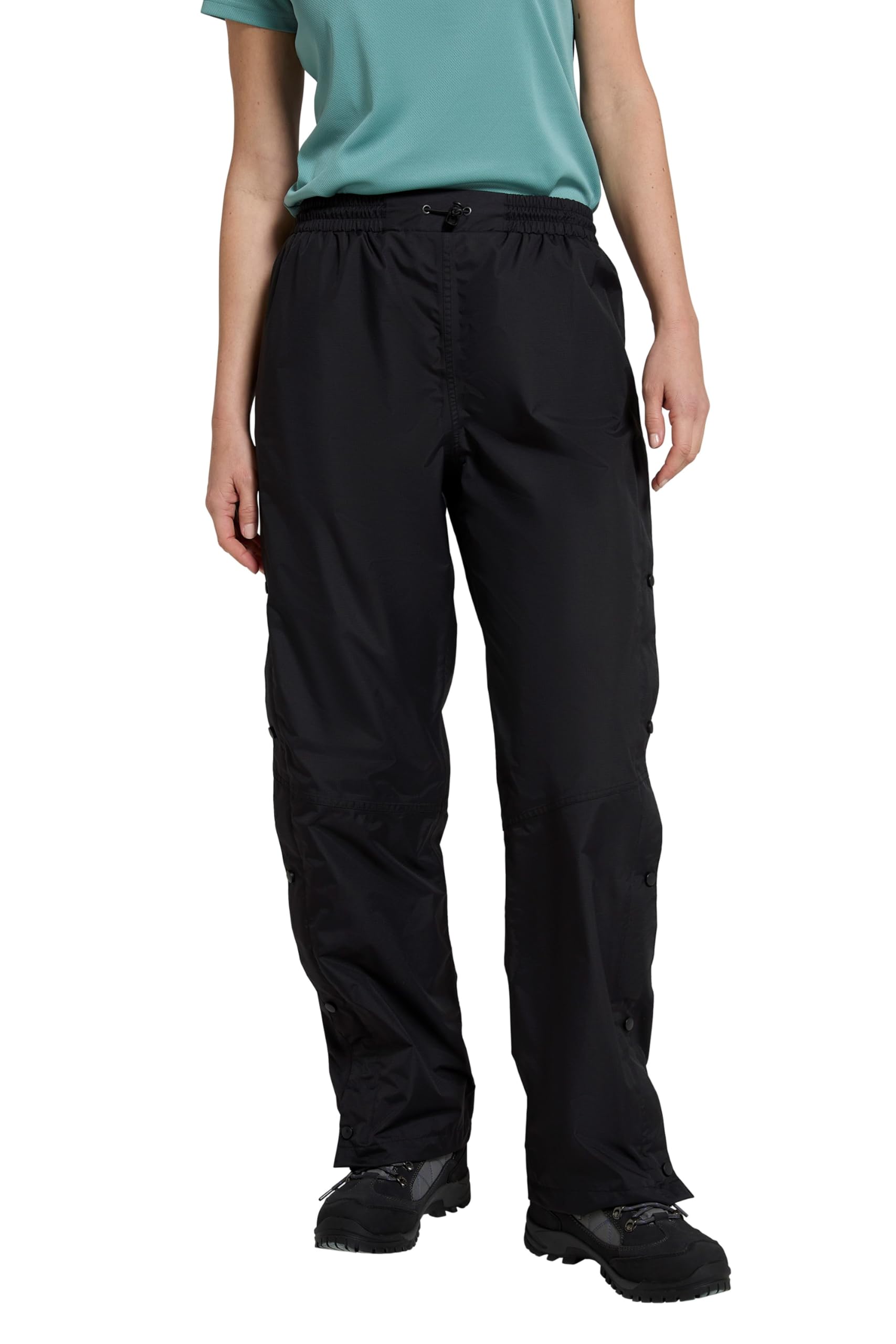 Mountain Warehouse Downpour Womens Waterproof Trousers - Rain Pants, Breathable, Durable Overtrousers, Taped Seams, Half Zip - Spring Summer, Travelling Black (Short) Women's Size 12
