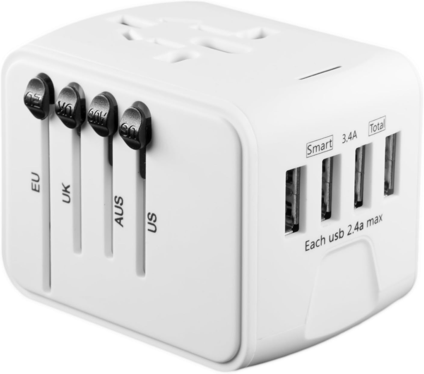 Limechoes International Travel Adapter Universal Power Adapter European Plug Converter Worldwide All in One with 2.4A 4 USB Ports and AC Socket US to Europe Plug Adapter for UK USA EU AUS Asia (White)