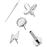 OUFER Helix Cartilage Piercing Jewelry, G23 Titanium Threadless Flat Back Earrings Stud, 16G Titanium Push Pin Labret Lip Tragus Medusa Conch Piercing Jewelry Hypoallergenic for Women Men