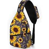 ModaQua Sunflower Seamless Pattern Sling Backpack for Women Men Waterproof Antitheft Chest Bag Lightweight Travel Crossbody Shoulder Bag for Shopping Outdoor Leisure Sports Mountaineering Riding