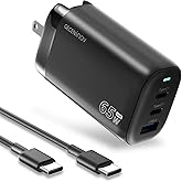 GECENinov 65W USB C Charger Block, GaN 3-Port Fast Compact Foldable Wall Charger, Type C Power Adapter with 5 Feet USB C Cable for iPhone iPad MacBook Air/Pro, Galaxy, Laptop,etc (Black)