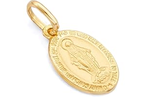 THE WORLD JEWELRY CENTER 14k REAL Yellow Gold Religious Miraculous Mary Medal Charm Pendant - 3 Different Size Available