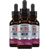 Piping Rock Kids Melatonin Liquid 1 fl oz | 1mg | Pack of 3 Bottles | Berry Flavor Drops | Non-GMO, Gluten Free Supplement