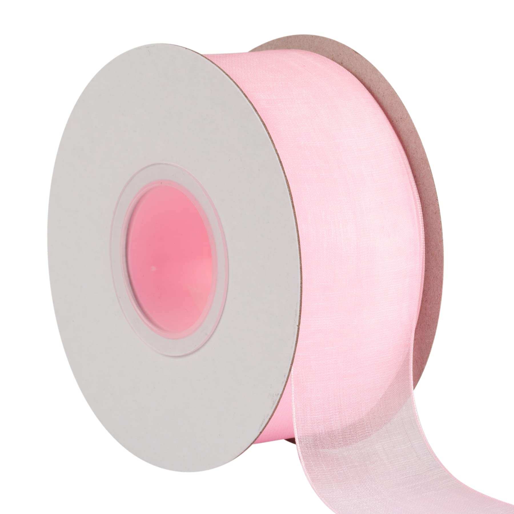 TEKDEERE 38mm Sheer Organza Ribbon,Lt. Pink Shimmer Chiffon Ribbon for DIY Crafts Wedding Party Decorations, Gift Wrapping Bridal Bouquets (45M)