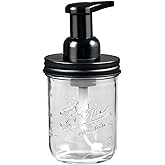 SheeChung Mason Jar Foaming Soap Dispenser, Glass Foaming Hand Soap Dispensers, Stainless Steel Lid, Refillable Foam Soap Dispenser for Bathroom Kitchen, Farmhouse Bathroom Decor (1 Pack, Black)