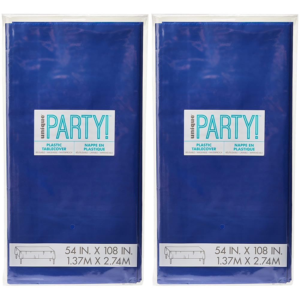 Unique Party 50394 - Navy Blue Plastic Tablecloth, 9ft x 4.5ft (Pack of 2)