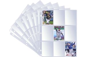 CTPOKO 100 Pack Trading Card Sleeves Pages, Holds up 1800 Cards, Baseball Card Sleeves for Magic Cards, TCG Cards, YuGiOh Cards, Paying Cards, Sport Cards and 3 Ring Binder - Side Loading