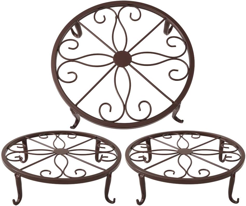 TYZ Metal Potted Plant Stand Floor Flower Pot Holder Decorative Pot Trivet Set of 3 (Brown) : Garden & Outdoor