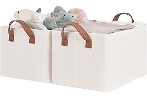 StorageWorks Storage Bins, Fabric Storage Bins for Shelves, Storage Baskets with Metal Frame, Closet Baskets and Bins with Handles, Natural Color, 2-Pack