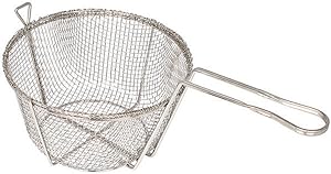 Winco FBR-11, 11.25 x 6-Inch 4-Mesh Round Wire Fry Basket with Handle, Heavy-Duty Deep Fryer Basket