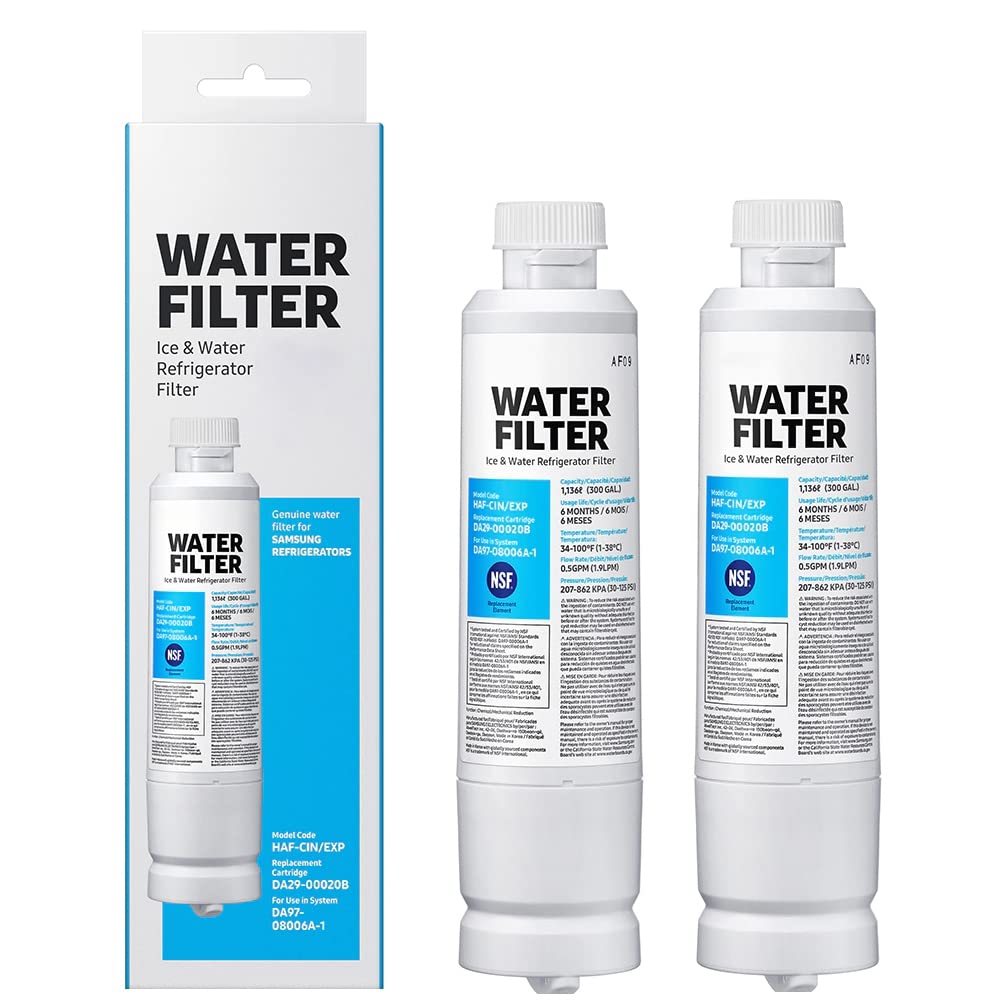 Photo 1 of Samsung® HAF-CIN/EXP Refrigerator Water Filter – Compatible with DA29-00020B & DA97-08006A-1 – Carbon Block Filtration, 99% Contaminant Reduction – Fresh Drinking Water – 6-Month Life (2 Pack)