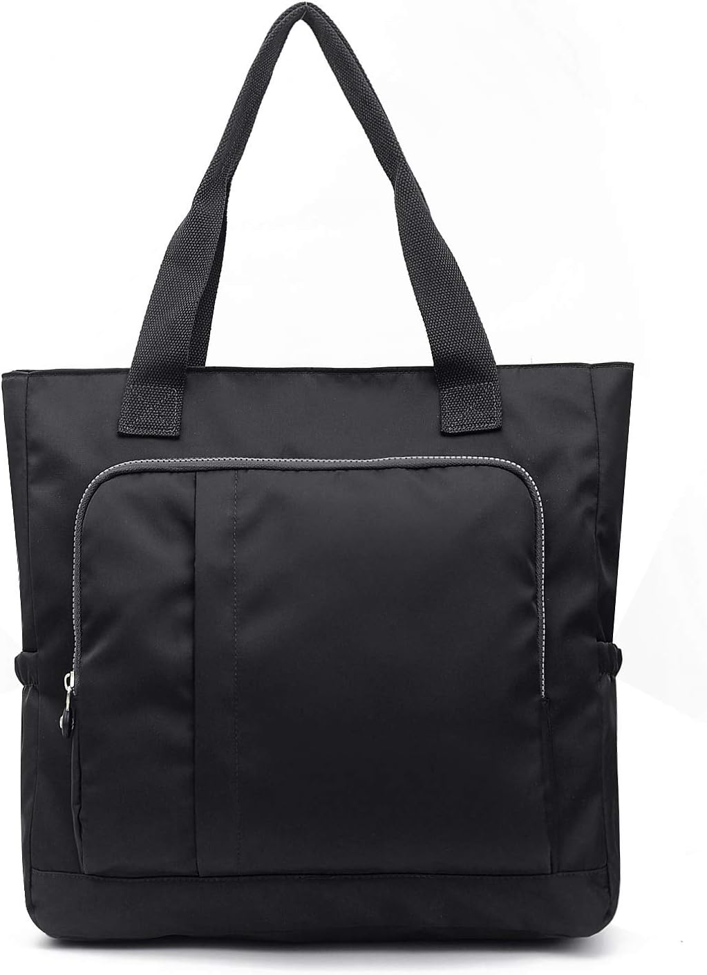 Big Waterproof Lightweight Nylon Tote Handbag Top Zipper Shoulder Bag for Work Travel Daily Shopping Gym Beach (Black)