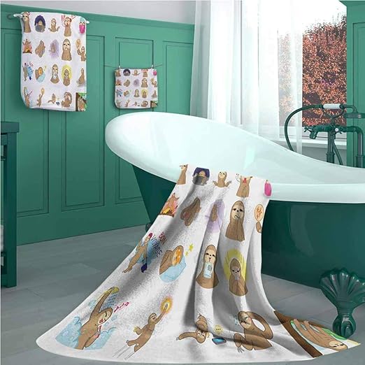 Amazon Com Sloth Cotton Bath Towels Set Of 3 Manga Style Sloth
