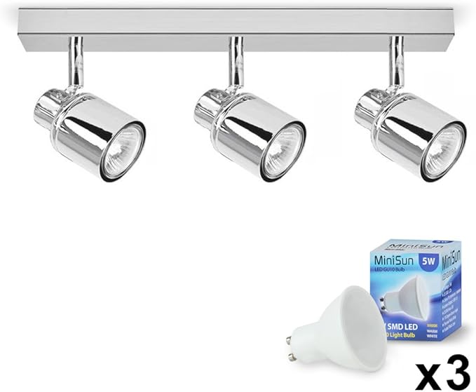 Modern 3 Way Polished Chrome IP44 Rated Adjustable Straight Bar