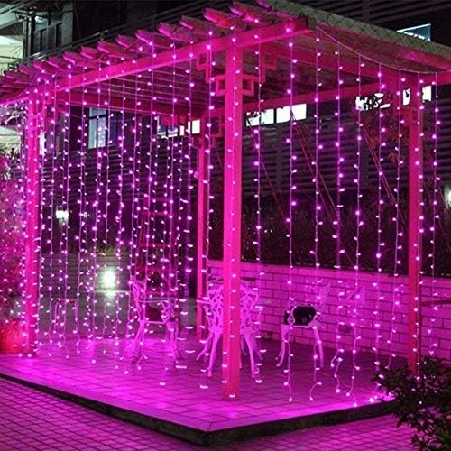 FengYun® 300 LED Window Curtain String Light, LED Curtain Lights Icicle Lights, 8 Modes String Lights for Indoor Outdoor Decoration Wedding Christmas Party Home Garden (Pink)