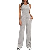 Darong Women's 2 Piece Lounge Sets Sleeveless Tank Tops Wide Leg Pants Sets Tracksuits Matching Outfit