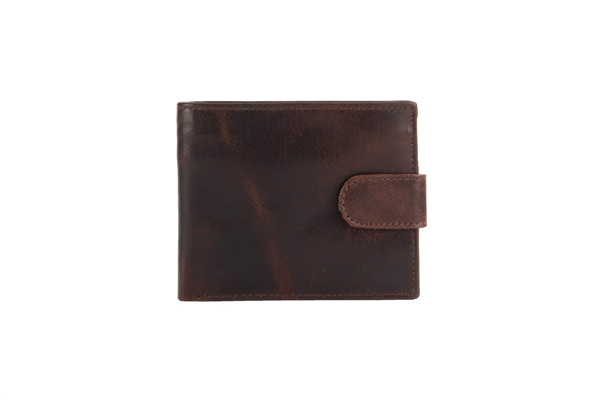 DUA RFID Mens Genuine Leather Bifold Wallet with Coins Pocket Black&Brown (Brown)