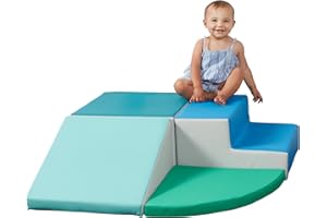 FACTORY DIRECT PARTNERS SoftScape Toddler Playtime Corner Climber, Indoor Active Play Structure for Toddlers and Kids, Safe Soft Foam for Crawling and Sliding (4-Piece Set) - Contemporary/Green, 11619-CTGN