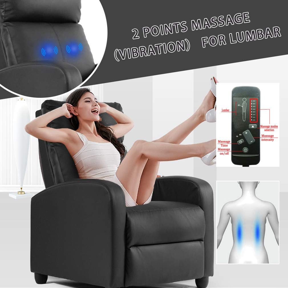 Recliner Chair for Living Room Massage Recliner Sofa Reading Chair Winback Single Sofa Home Theater Seating Modern Reclining Chair Easy Lounge with PU Leather Padded Seat Backrest: Furniture & Decor
