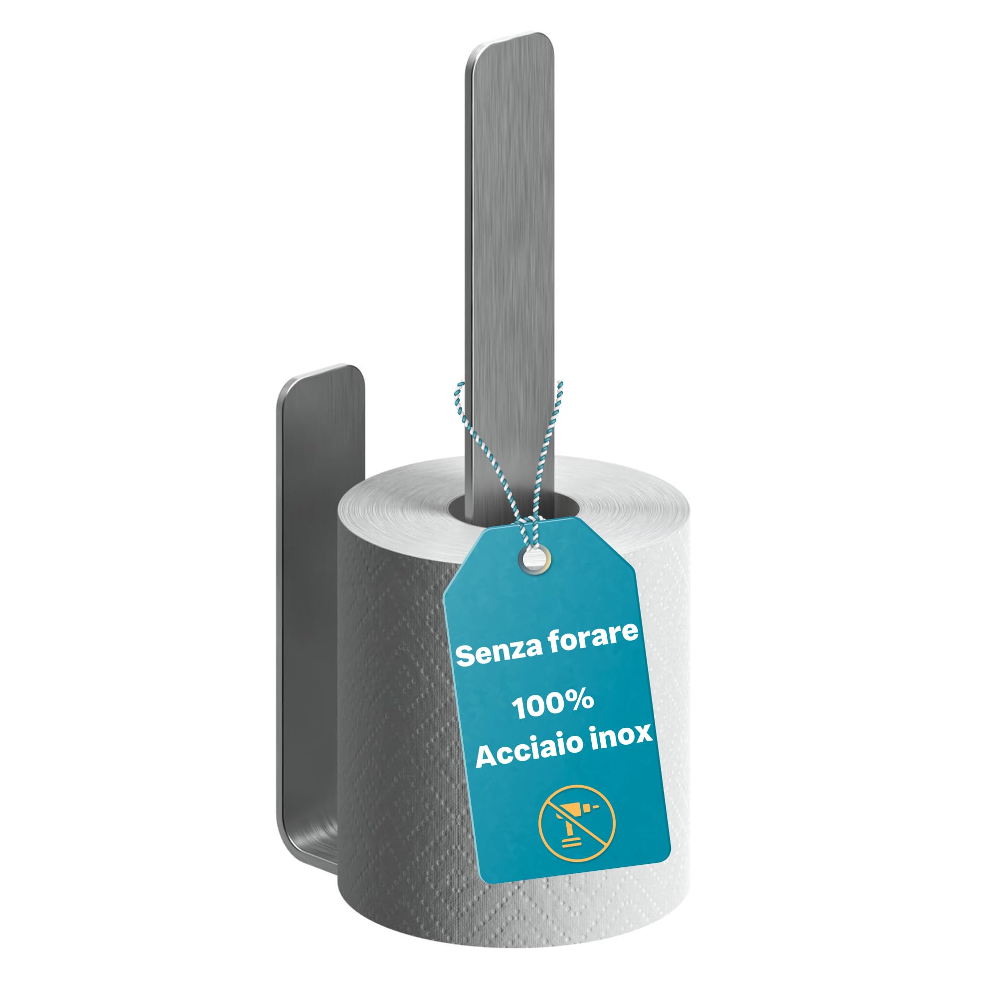 WEISSENSTEIN Spare Toilet Paper Holder – Self Adhesive – Vertical – Wall Mounted – Stainless Steel - Silver