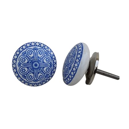 Onlinehub Interior Door Knobs Ceramic And Metal Blue Set Of 12