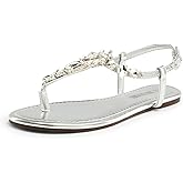 DREAM PAIRS Flat Sandals for Women Dressy Rhinestone T-Strap Thong Flat Sandals for Summers Dress Beach
