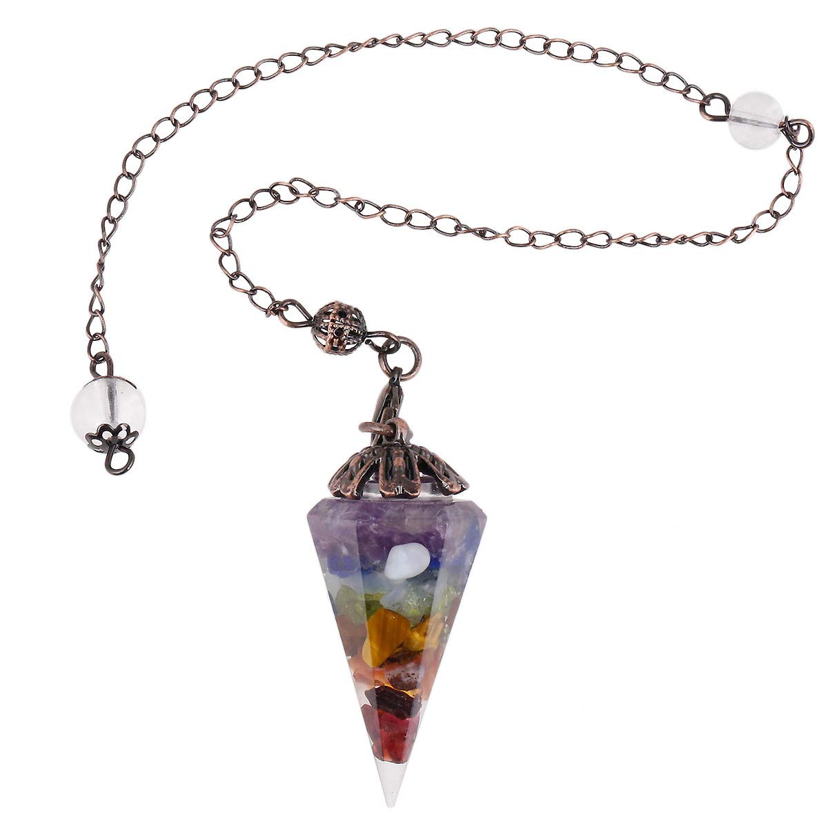KYEYGWO Healing Crystal Pointed Pendant Pendulum for Dowsing Divination, Reiki Chakra Stone Cone Pendant Necklace for Men and Women