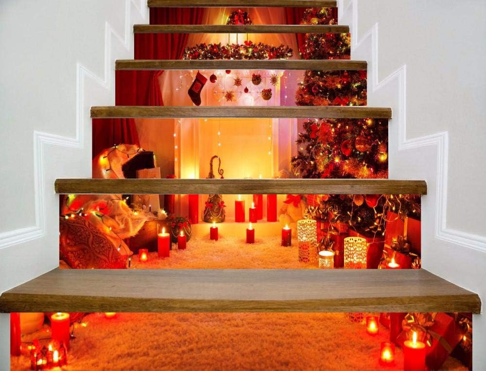 Door Wall Sticker Six Stairs Sticker Christmas 3D Decorative Step Sticker Waterproof Self-Adhesive Wall Sticker