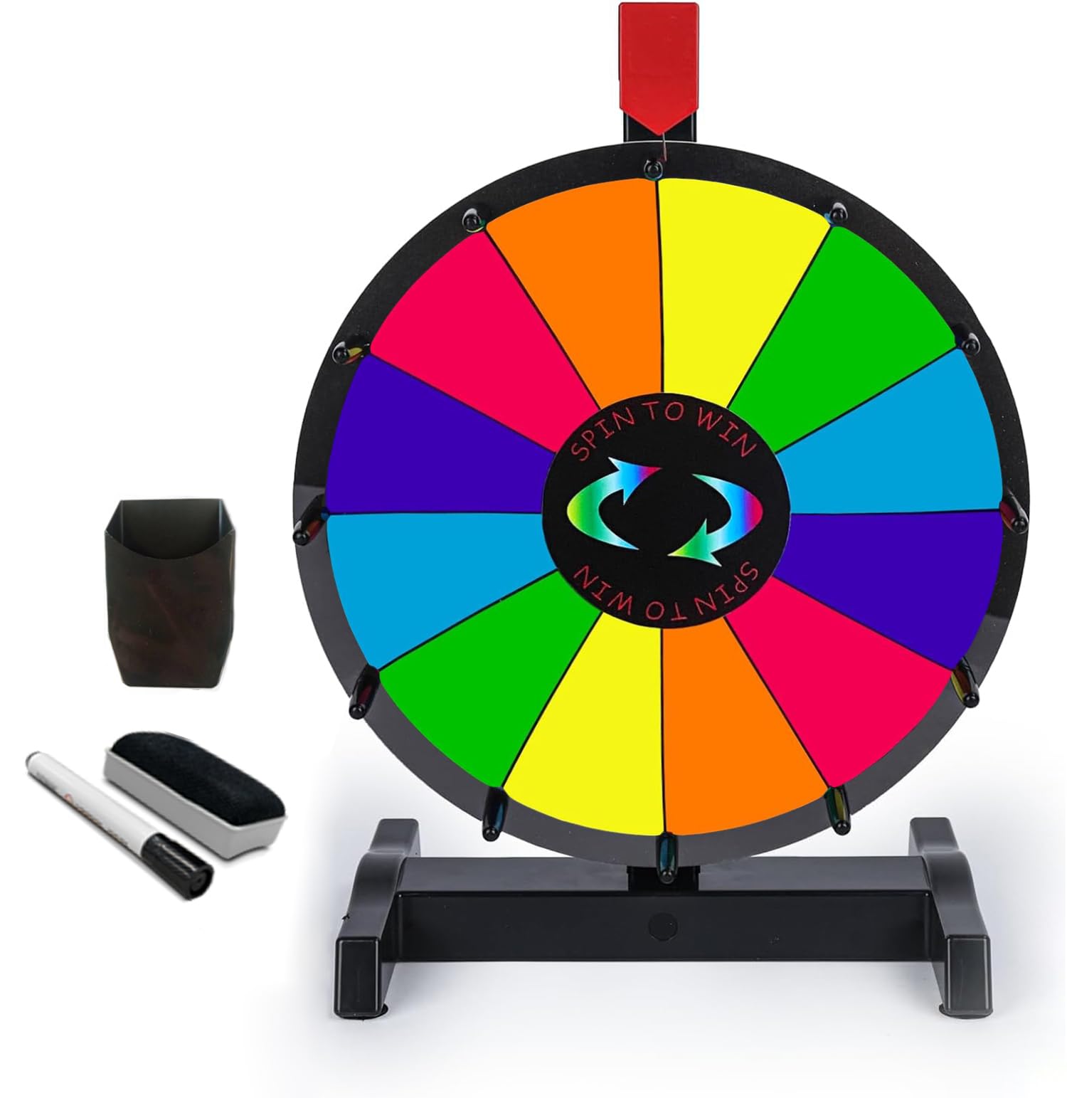 Hooomyai HC Display 12" Tabletop Spinning Prize Wheel 12 Slots with Durable Plastic Base, 2 Pointer, for Fortune Spin Game in Party Pub Trade Show Carnival
