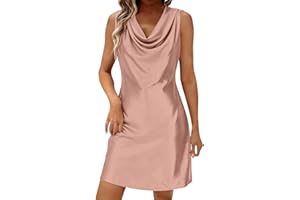 Women's Summer Satin Elegant Dress for Wedding Guest Silk Sleeveless Cowl Neck Party Formal Midi Dresses Clothes