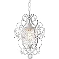 riomasee Mini Chandelier White Crystal Chandelier 1 Light Elegant Chandelier Crystal Iron Ceiling Light Fixture for Bedroom,Farmhouse,Foyer