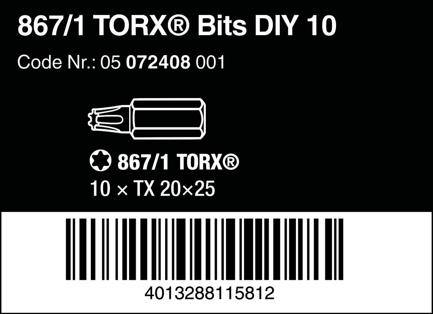 Wera 05072408001 Torx Extra-Tough Bits 867/1 Z TX20 x 25 mm, Pack of 10, Silver - Image 3