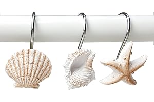 12PCS Seashell Shower Curtain Hooks Anti Rust Decorative Resin Hooks Set for Bathroom, Living Room, Bedroom Décor (Starfish, 