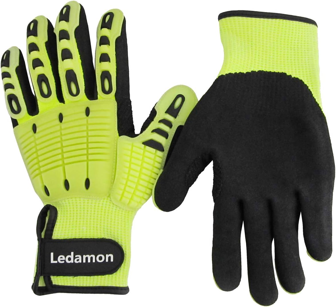 Ledamon Anti-Vibration Impact Resistant Cut Resistant Wear Resistant Mechanic Work Gloves Professional-Grade Protection & Durability (XX-Large) - - 