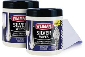 Weiman Jewelry Polish Cleaner and Tarnish Remover Wipes - 20 Count (2 Pack) with Polishing Cloth - Use on Silver Jewelry Antique Silver Gold Brass Copper and Aluminum