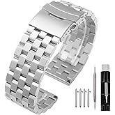 Kai Tian Brushed Stainless Steel Watch Band Strap 18mm/20mm/22mm/24mm/26mm Metal Replacement Bracelet with Double-Lock Deployment Clasp For Men Women Black/Silver/Two Tone IP Black
