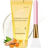 Turmeric Night Wrapping Mask with Brush - Hydrating & Nourishing Overnight Mask with Hydrolyzed Collagen for Glowing Skin, Reduces Dullness, Improves Skin Firmness, 2.54 fl.oz