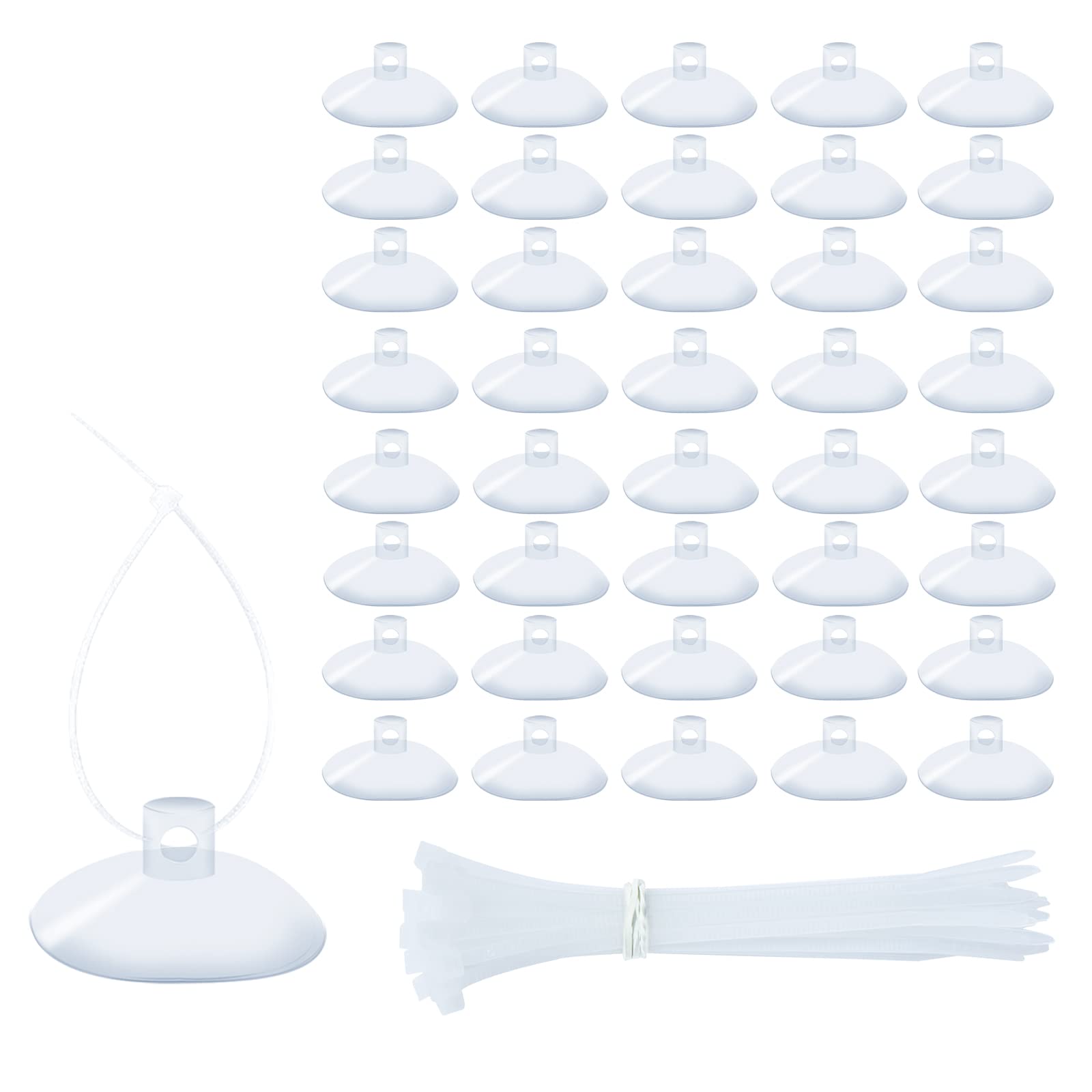 Waycreat 40pcs 35mm Rubber Suction Cups with 80pcs Transparent Zip Ties, Anti-Collision Suction Pads, Small Suckers Without Hooks for Table, Aquarium Fish Tank, Window, Wall, Metal, Glass Hanging