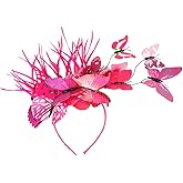 PRETYZOOM Fascinator Hat Butterfly Headband Crown Tea Party Halloween Costume Headpiece Rosy