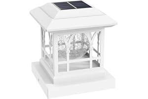 AEYANZZ Fence Post Solar Lights, Crackle Glass Solar Post Cap Lights, 20 Lumens, Warm White & RGB Automatic Cycling 2 Modes for 3.6x3.6 4x4 4.5x4.5 5x5 Vinyl Wooden Posts Decoration, White (1 Pack)