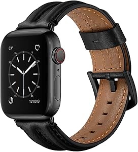 Hepsun Genuine Vintage Leather Sport Bands Compatible with Apple Watch band 42mm 44mm, Sweatproof Genuine Leather Retro Replacement Watch Strap Compatible for iWatch Series 6/5/4/3/2/1/SE Men Women ( 42mm /44mm) (Black)